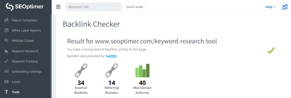 verificador de backlink seoptimer